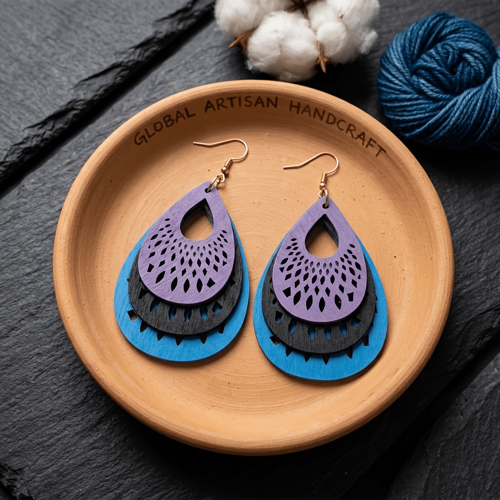 Women's Bohemian Multi-Layer Hollow Water Drop Earrings